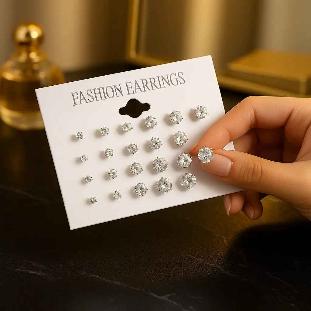 New 12 Pair/Pack White Shiny Wedding Stud Earrings Set For Women Men Crystal Jewelry Accessories Oorbellen Jewelry Earrings - Novarashop
