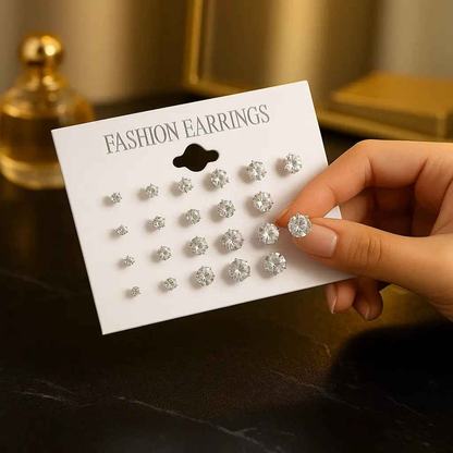 New 12 Pair/Pack White Shiny Wedding Stud Earrings Set For Women Men Crystal Jewelry Accessories Oorbellen Jewelry Earrings - Novarashop