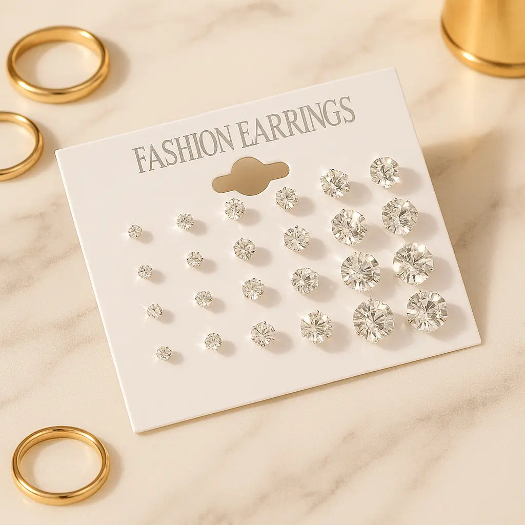 New 12 Pair/Pack White Shiny Wedding Stud Earrings Set For Women Men Crystal Jewelry Accessories Oorbellen Jewelry Earrings - Novarashop
