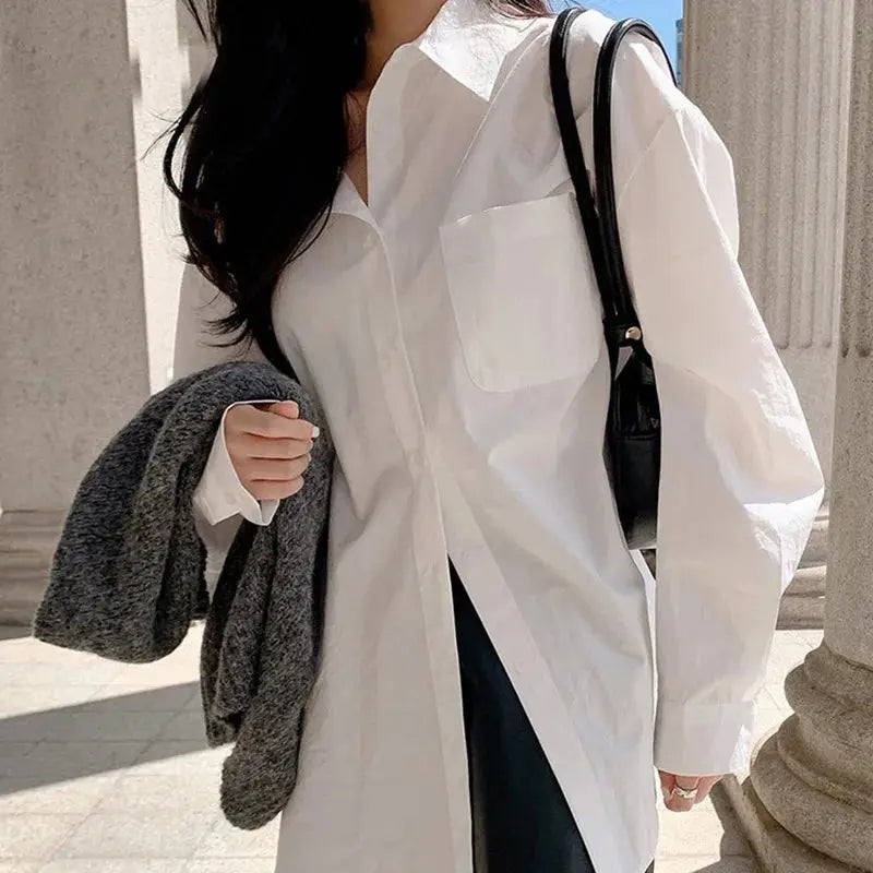 Office Lady Elegant White Casual Loose Blouses Fashion New Cotton Long Sleeve Women Shirt Turndown Collar Tops Novara Shop   Novara Shop