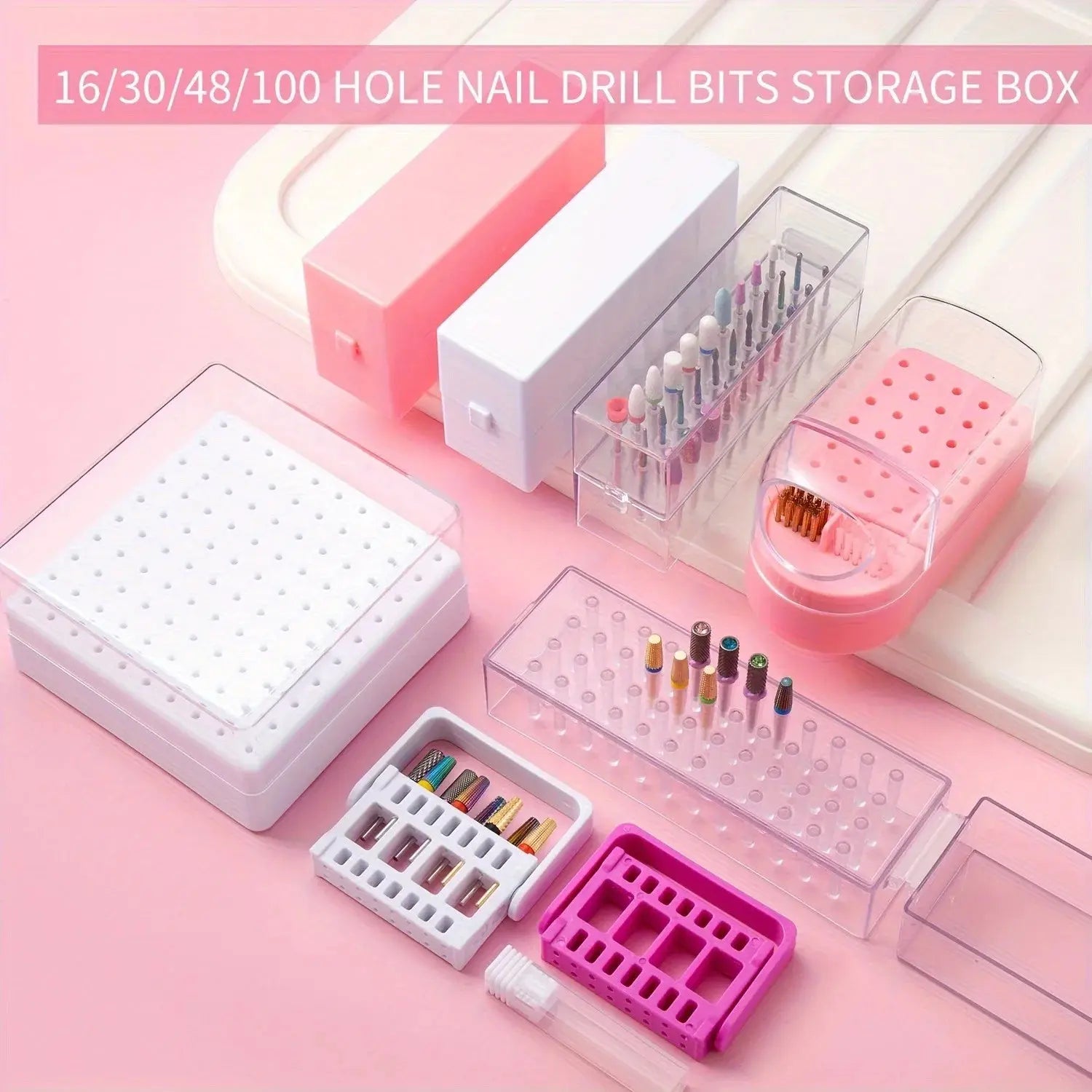 30/100 Hole 1PC of Various Styles Portable Organizer for Storing And Organizing Nail Drill Bits, Featuring a Dustproof Base Novara Shop