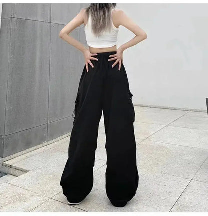 American retro tooling slacks female drape straight beam foot trousers summertime joker loose ins wide-legged pants Novara Shop Women Casual Joggers Tech Pants Solid Low Waist Pants Drawstring Wide Leg Baggy Trousers Y2k Streetwear Oversize Sweatpants  Novara Shop  Women Casual Joggers Tech Pants Solid Low Waist Pants Drawstring Wide Leg Baggy Trousers Y2k Streetwear Oversize Sweatpants