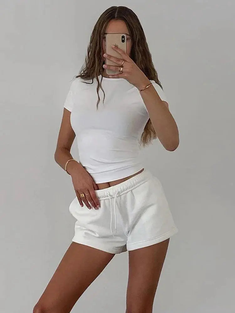 Spring New Short Sleeve T-Shirt Women Solid Simple Casual Soft All-Match Hot Basic Crop Tops Tees Summer Fashion Novara Shop   Novara Shop