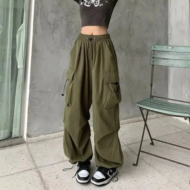 American retro tooling slacks female drape straight beam foot trousers summertime joker loose ins wide-legged pants Novara Shop Women Casual Joggers Tech Pants Solid Low Waist Pants Drawstring Wide Leg Baggy Trousers Y2k Streetwear Oversize Sweatpants  Novara Shop  Women Casual Joggers Tech Pants Solid Low Waist Pants Drawstring Wide Leg Baggy Trousers Y2k Streetwear Oversize Sweatpants