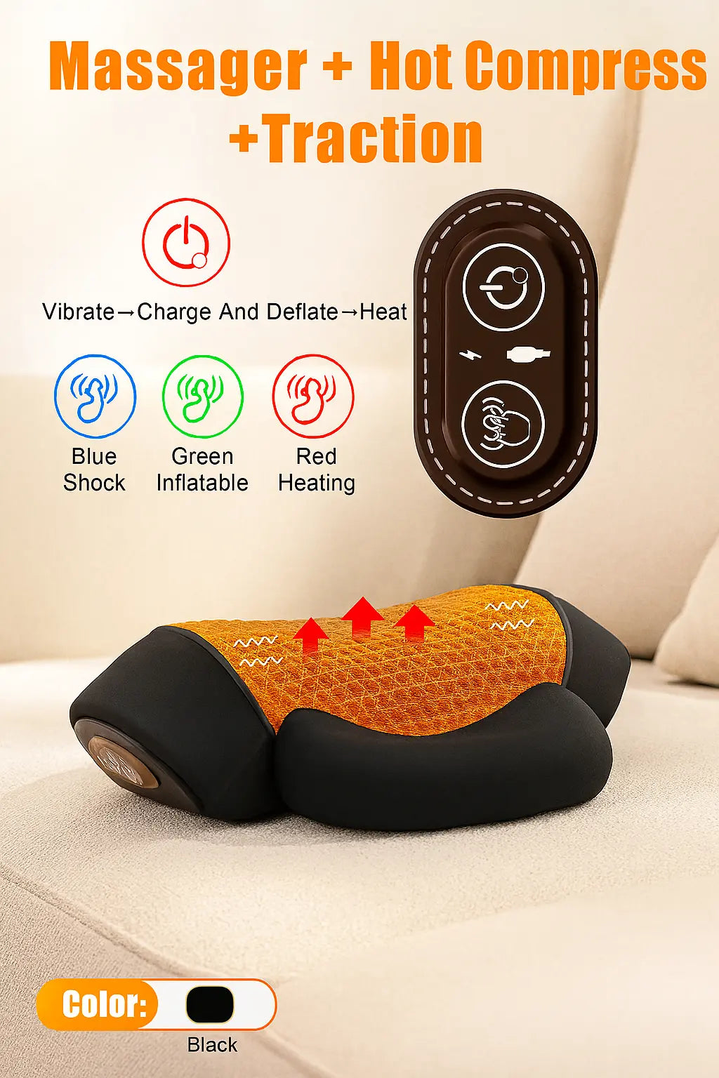 Electric Massager Cervical Pillow Hot Compress Vibration Massage Neck Traction Relax Sleeping Pillow Spine Support Normal - Novarashop