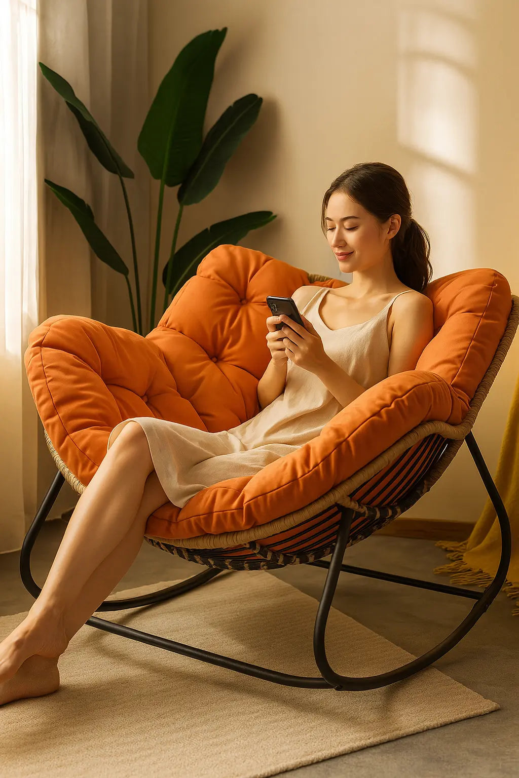 Human Bird Nest Rattan Weaving Rocking Chair Leisure Sofa Home Balcony Single Lazy Sofa Rocking Chair Rattan Chair Can Sleep - Novarashop