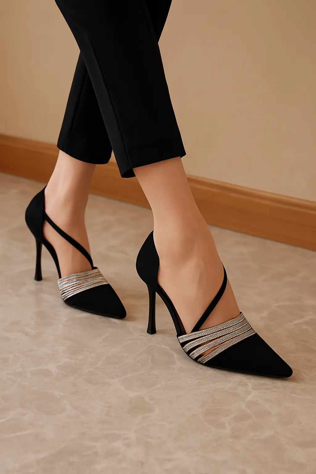Pumps Women New Autumn Evening Party High Heels Ladies Pointed Toe Nude Leather Black Suede Gold Patent Leather Strappy - Novarashop