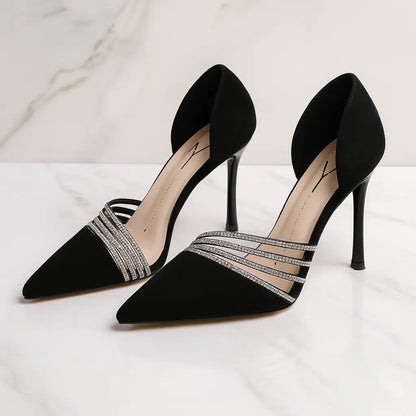 Pumps Women New Autumn Evening Party High Heels Ladies Pointed Toe Nude Leather Black Suede Gold Patent Leather Strappy - Novarashop