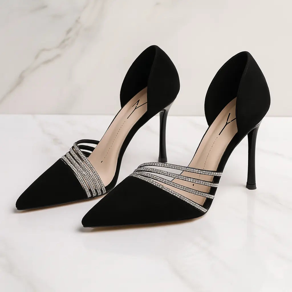 Pumps Women New Autumn Evening Party High Heels Ladies Pointed Toe Nude Leather Black Suede Gold Patent Leather Strappy - Novarashop