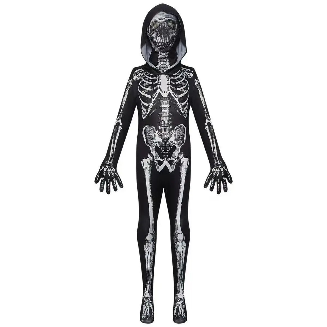 Halloween Costume Skeleton Tight Fitting Costume Ghost Cosplay Hooded Jumpsuit Children&