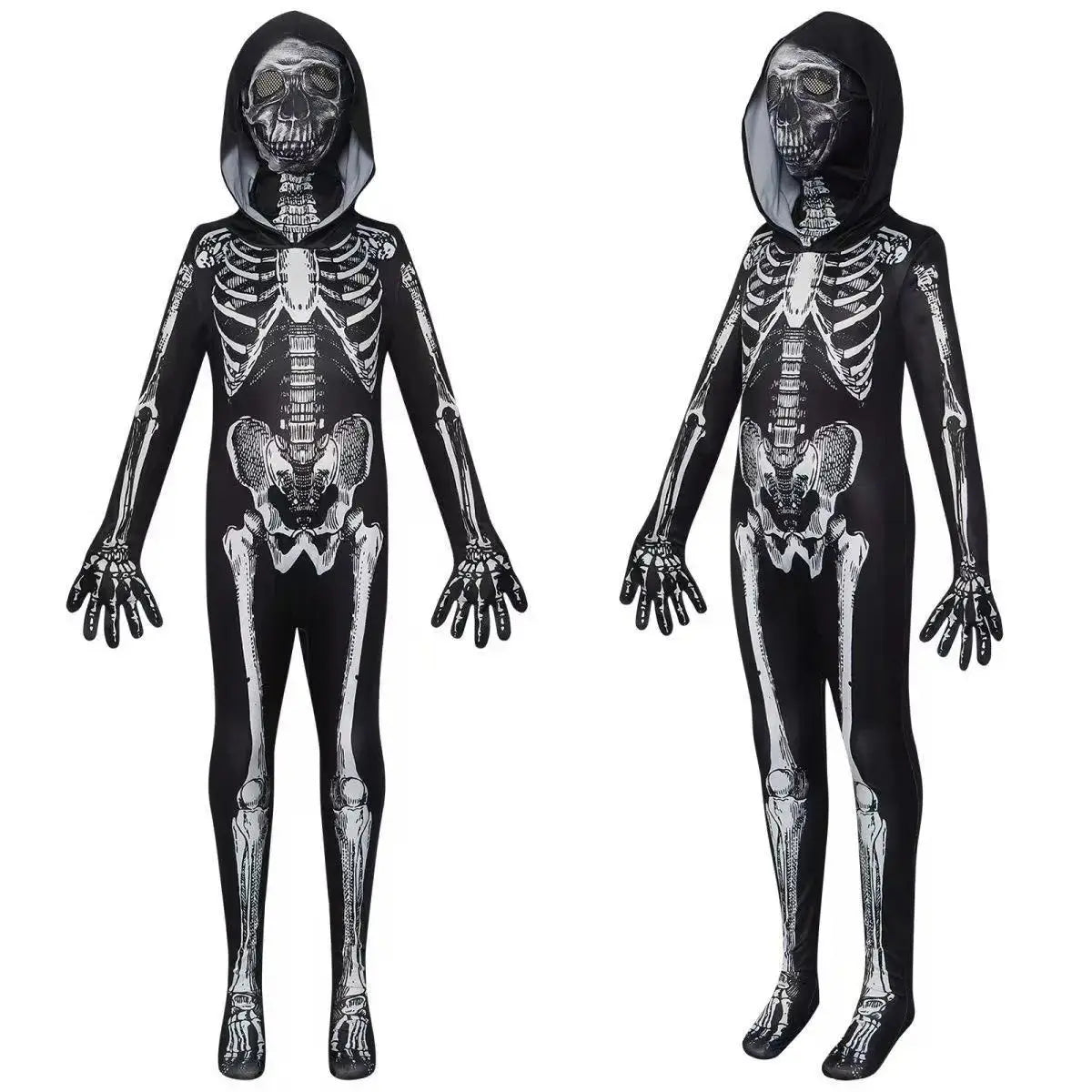 Halloween Costume Skeleton Tight Fitting Costume Ghost Cosplay Hooded Jumpsuit Children&