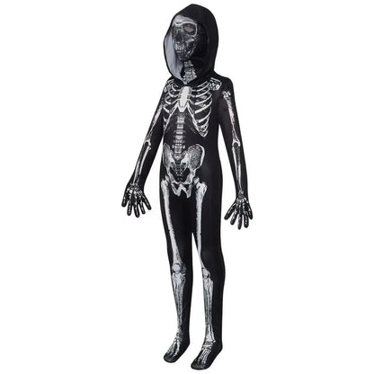 Halloween Costume Skeleton Tight Fitting Costume Ghost Cosplay Hooded Jumpsuit Children&
