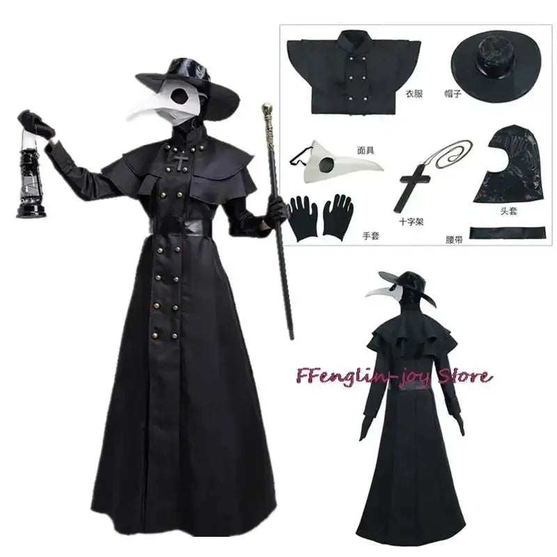 2025 New Halloween Medieval Hooded Robe Plague Doctor Costume Mask Hat for Men Monk Cosplay Steampunk Priest Horror Wizard C ❤ ❤ Novara Shop