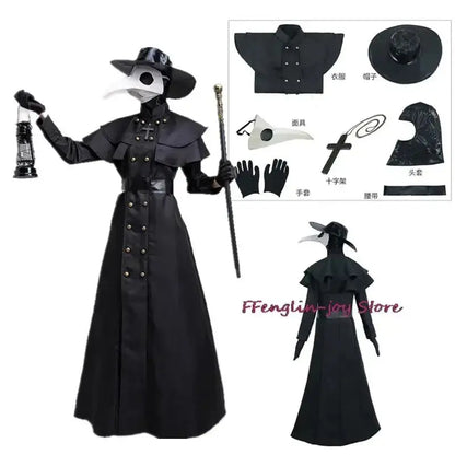 2025 New Halloween Medieval Hooded Robe Plague Doctor Costume Mask Hat for Men Monk Cosplay Steampunk Priest Horror Wizard C ❤ ❤ Novara Shop
