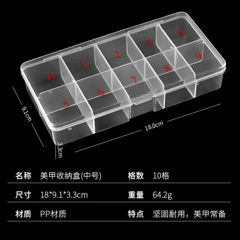 10Grids Nails Art Organizer Box Storage Tool For False Nail Tips Glitter Rhinestone Tools 2 Size Plastic Empty Fake Nail Storage Novara Shop