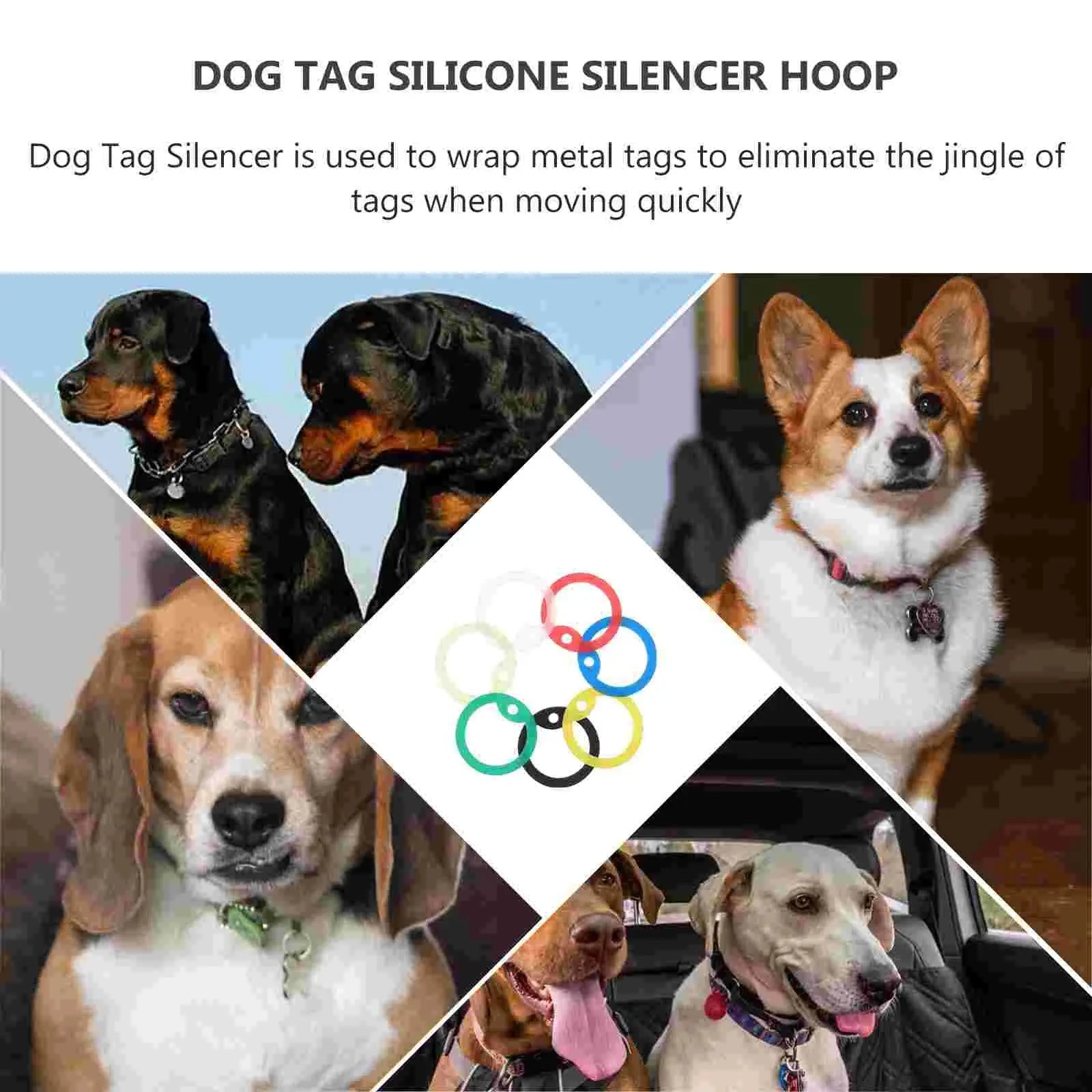 14Pcs Dog Tag Hoop Silicone Ring Pet Name Tag Circle Mute Id