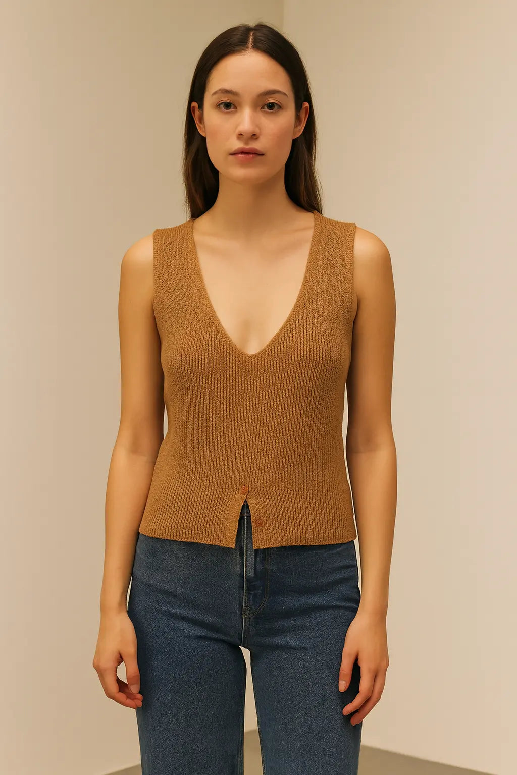 Autumn Winter V-Neck Knit Vest Threble Niche Cropped Knitwear
