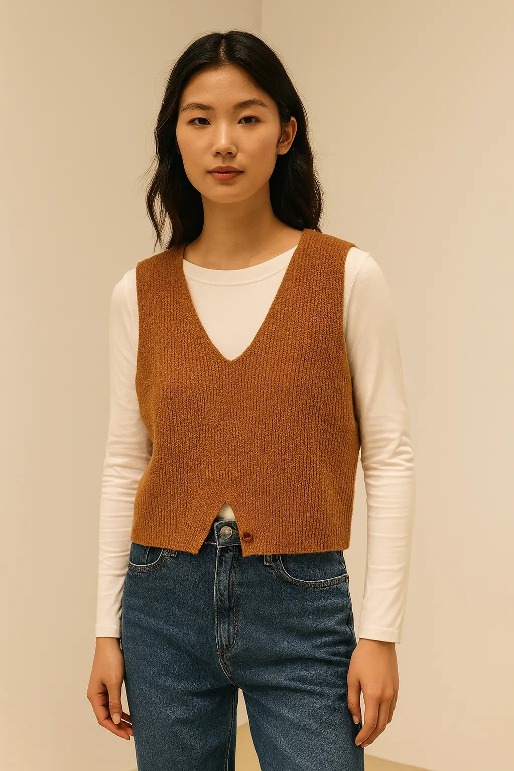 Autumn Winter V-Neck Knit Vest Threble Niche Cropped Knitwear