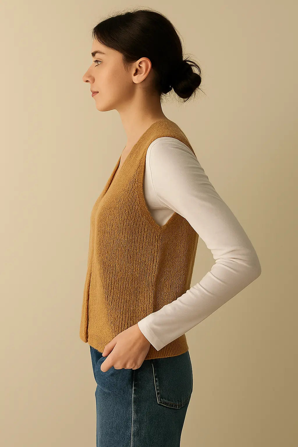 Autumn Winter V-Neck Knit Vest Threble Niche Cropped Knitwear