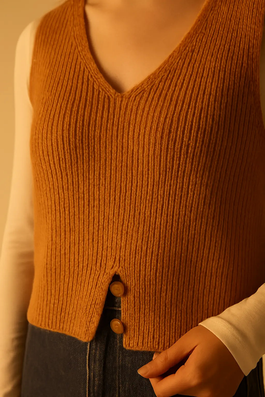 Autumn Winter V-Neck Knit Vest Threble Niche Cropped Knitwear