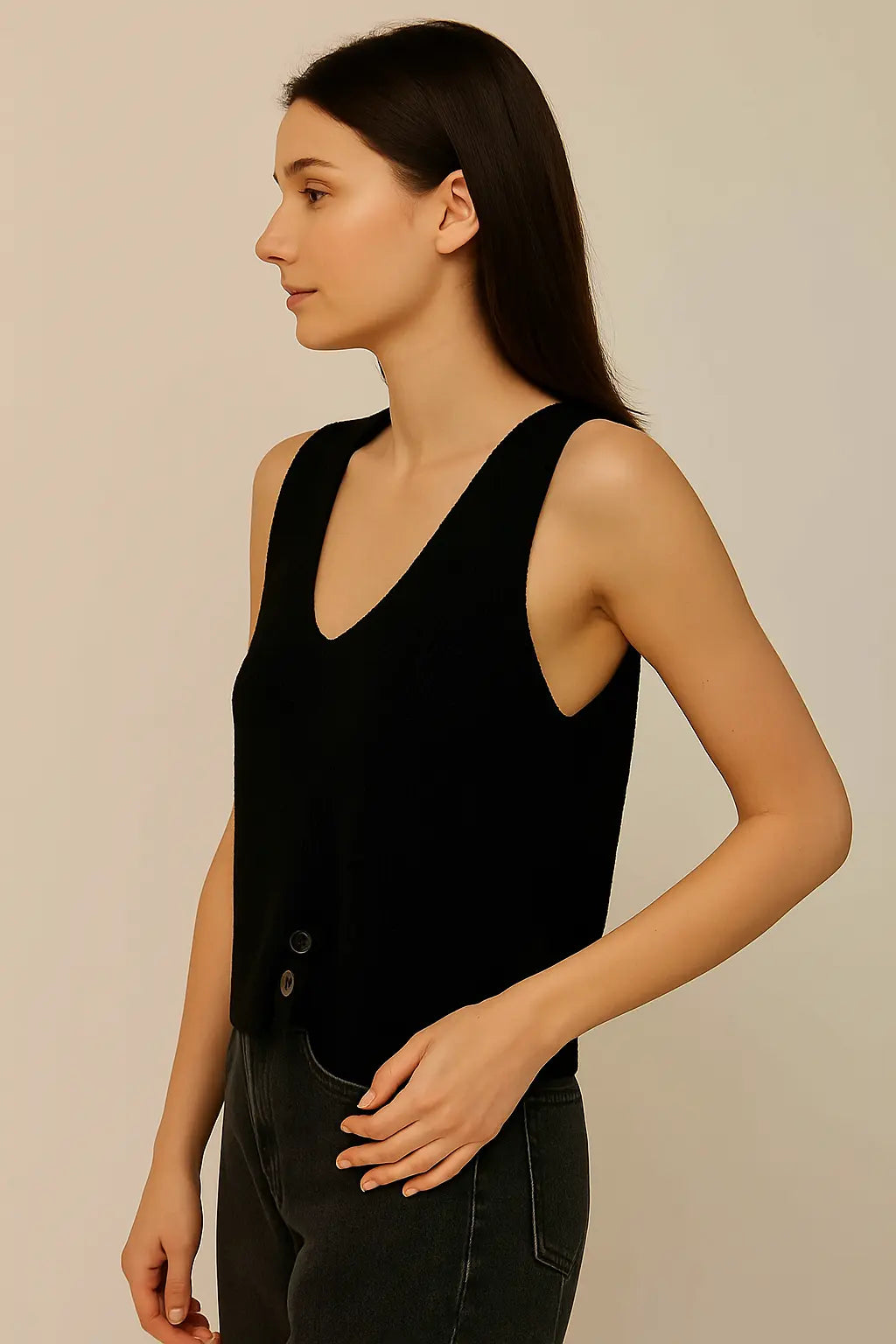 Autumn Winter V-Neck Knit Vest Threble Niche Cropped Knitwear