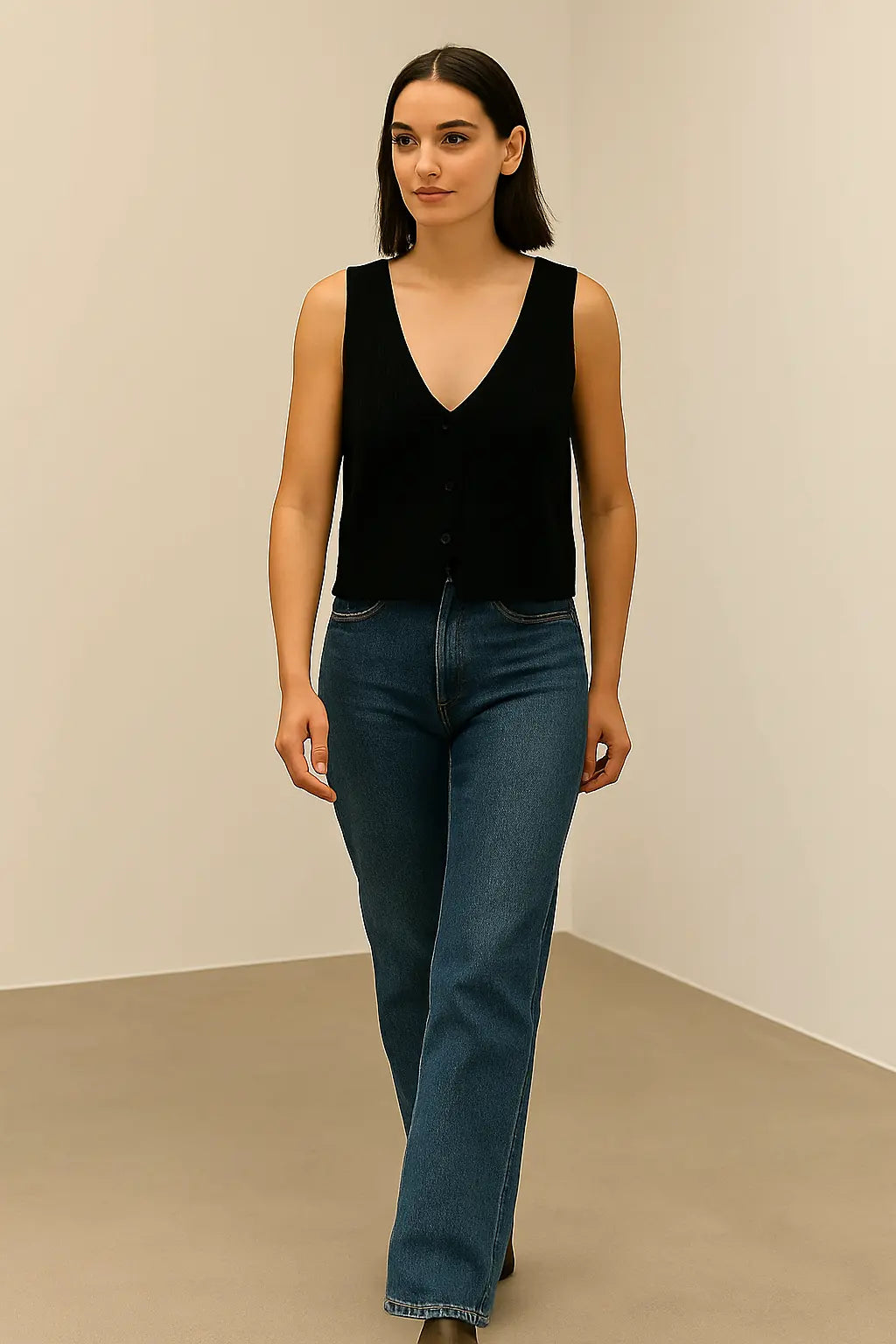 Autumn Winter V-Neck Knit Vest Threble Niche Cropped Knitwear