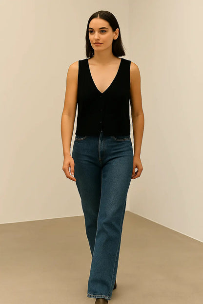 Autumn Winter V-Neck Knit Vest Threble Niche Cropped Knitwear