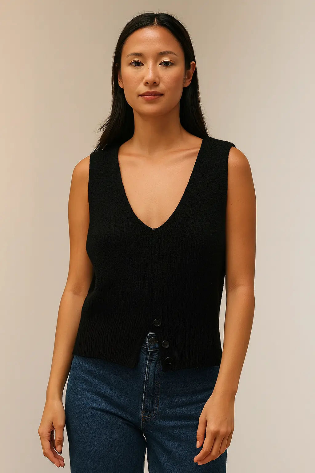Autumn Winter V-Neck Knit Vest Threble Niche Cropped Knitwear