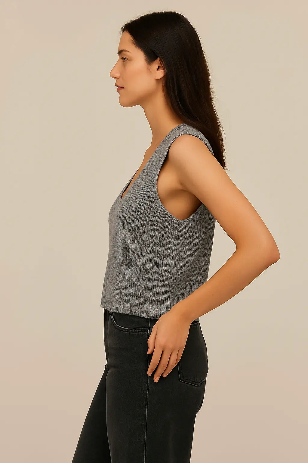 Autumn Winter V-Neck Knit Vest Threble Niche Cropped Knitwear