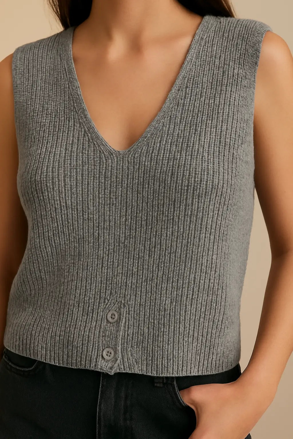 Autumn Winter V-Neck Knit Vest Threble Niche Cropped Knitwear