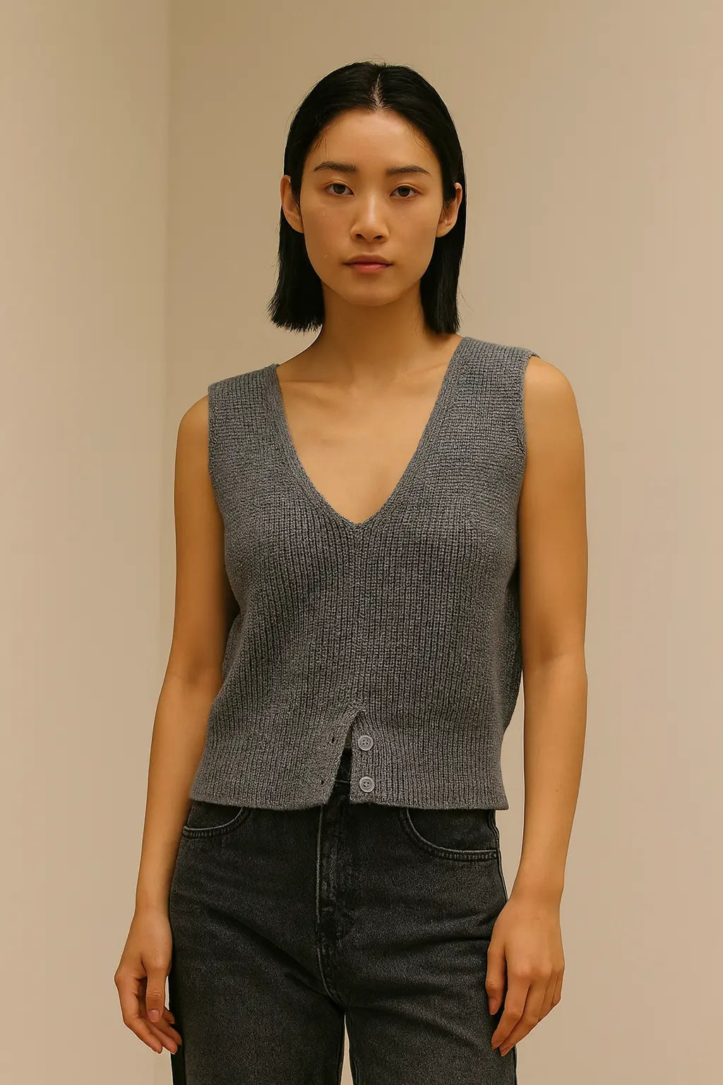 Autumn Winter V-Neck Knit Vest Threble Niche Cropped Knitwear