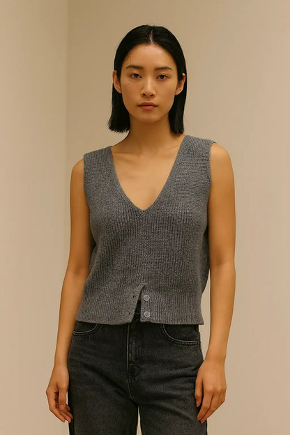 Autumn Winter V-Neck Knit Vest Threble Niche Cropped Knitwear