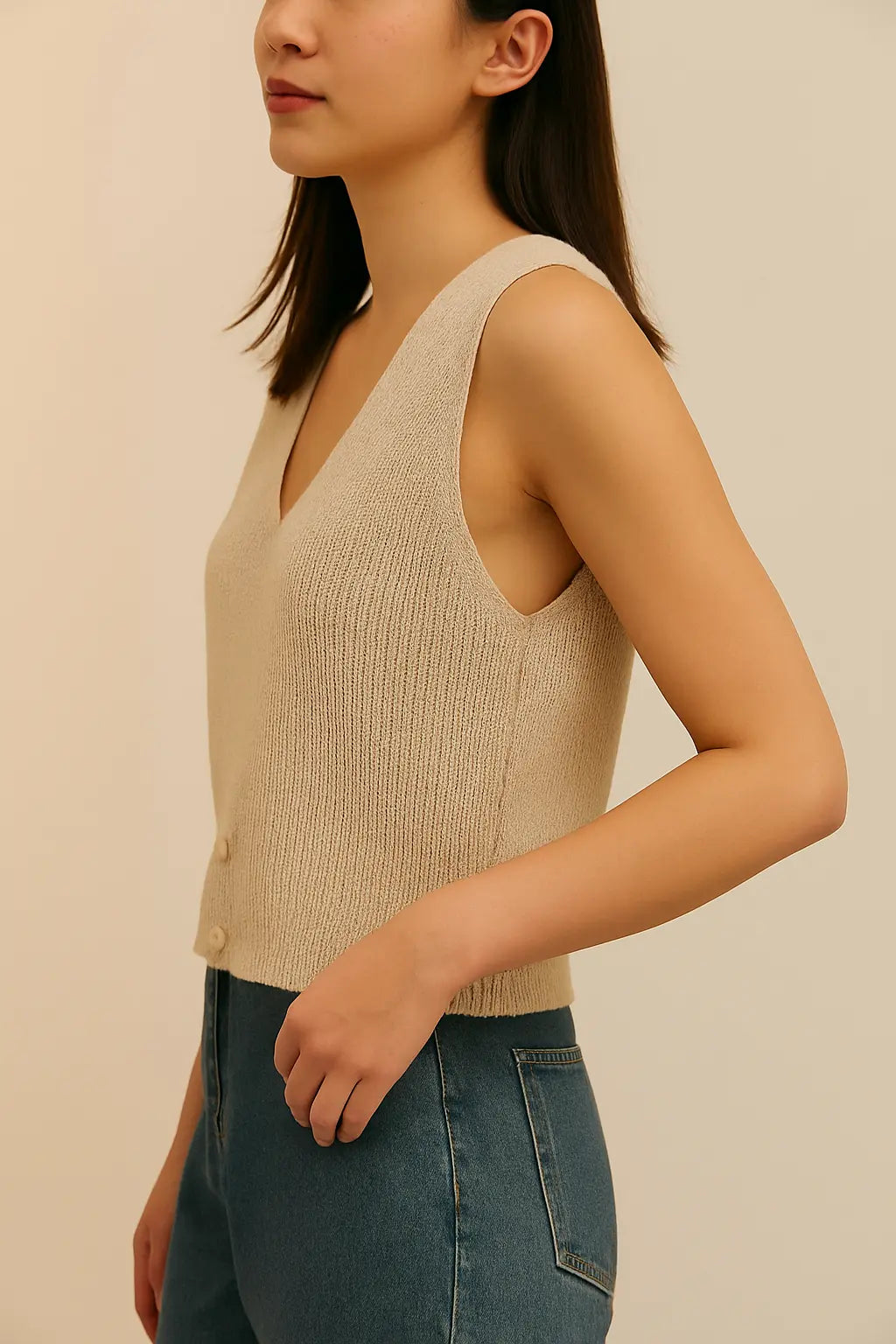 Autumn Winter V-Neck Knit Vest Threble Niche Cropped Knitwear