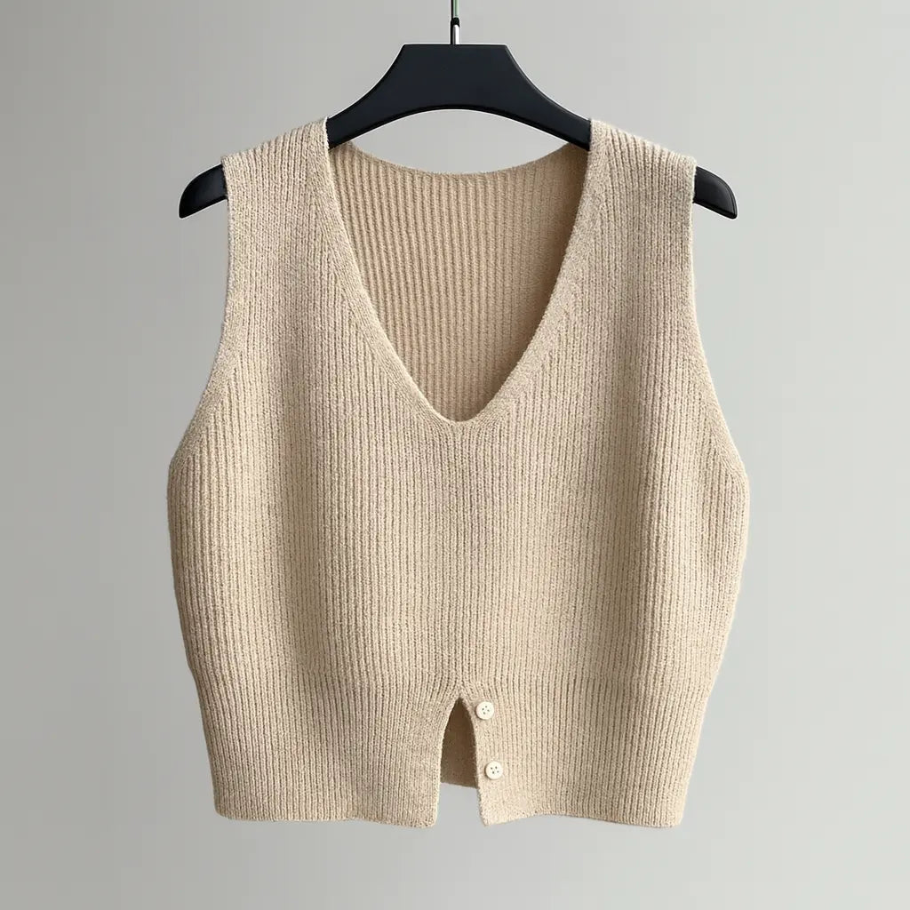 Autumn Winter V-Neck Knit Vest Threble Niche Cropped Knitwear