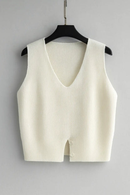 Autumn Winter V-Neck Knit Vest Threble Niche Cropped