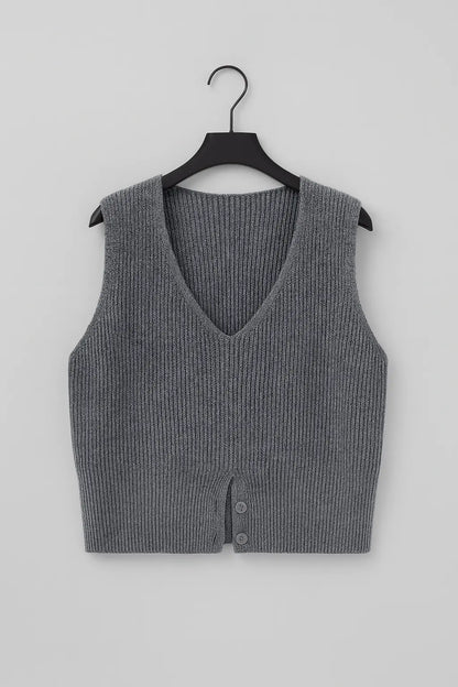 Autumn Winter V-Neck Knit Vest Threble Niche Cropped Knitwear