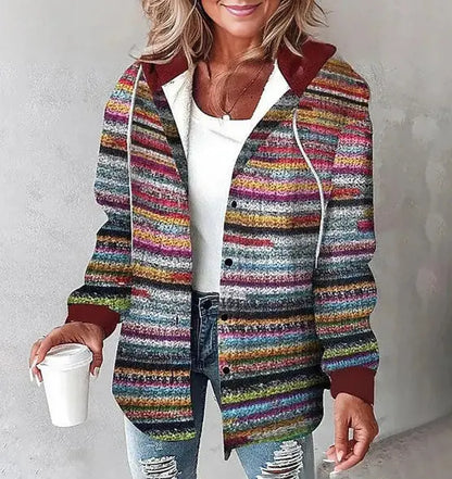 Plaid Hooded Jacket Fashion Casual Button Pocket Coat Autumn And Winter Women&