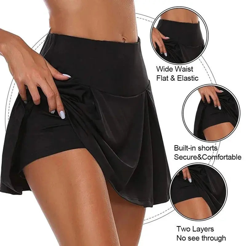 Summer Women Sprints Tennis Dance Fitness Short Skirts Quick Drying Solid Female Lining High Waist Mini Skirts Shorts DF4987 Novara Shop
