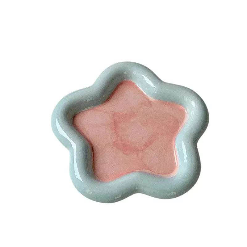 Hand Drawn Star Shaped Heart Plate Cat Bowl Cute Cartoon Don