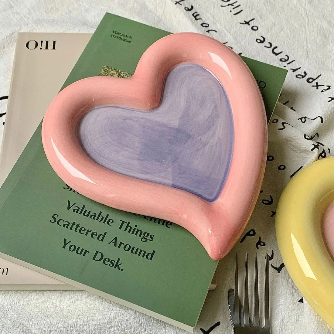 Hand Drawn Star Shaped Heart Plate Cat Bowl Cute Cartoon Don