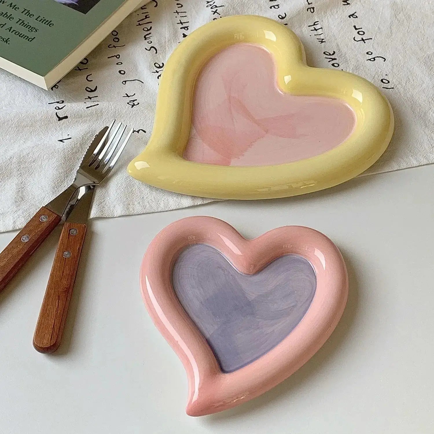 Hand Drawn Star Shaped Heart Plate Cat Bowl Cute Cartoon Don