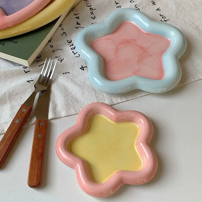 Hand Drawn Star Shaped Heart Plate Cat Bowl Cute Cartoon Don