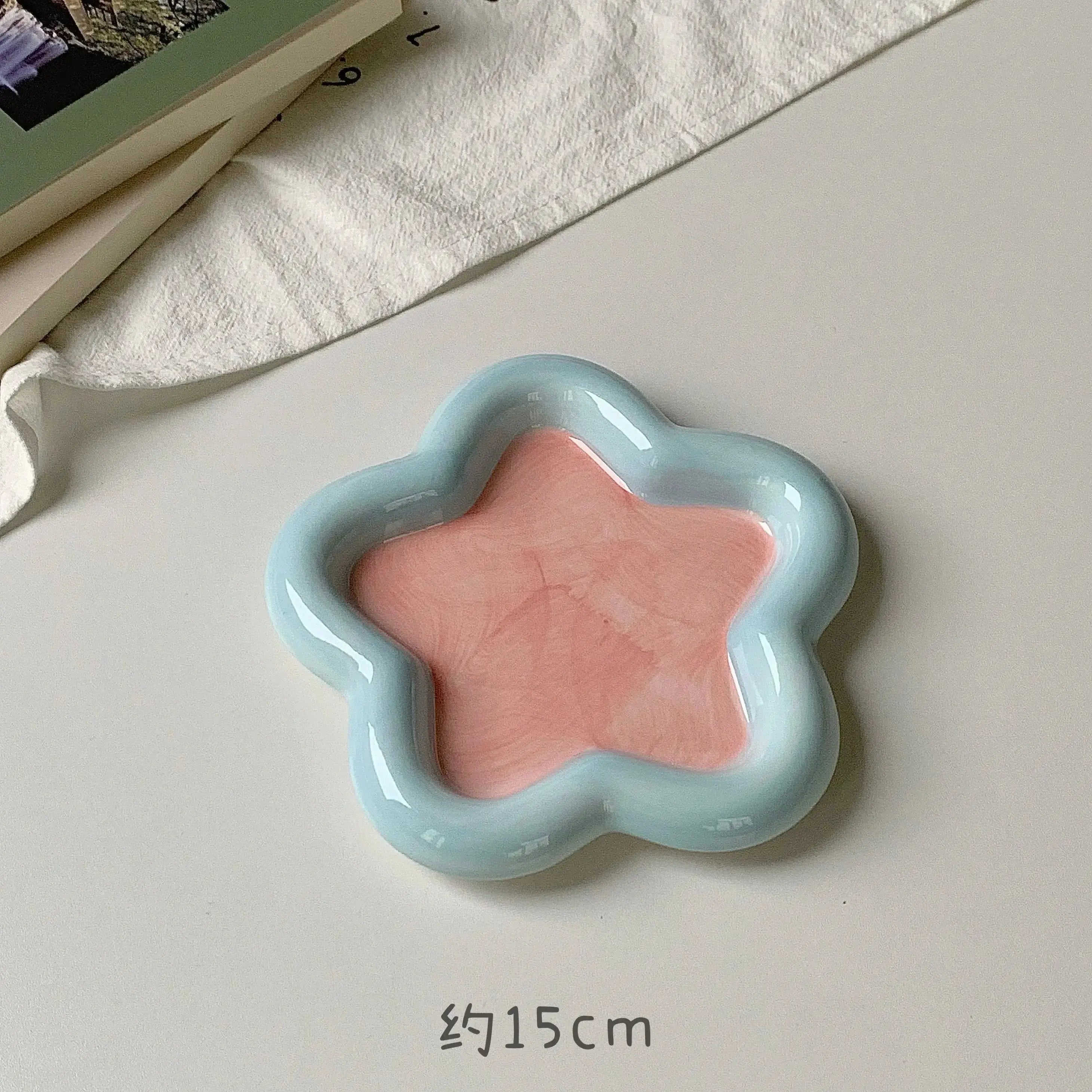 Hand Drawn Star Shaped Heart Plate Cat Bowl Cute Cartoon Don