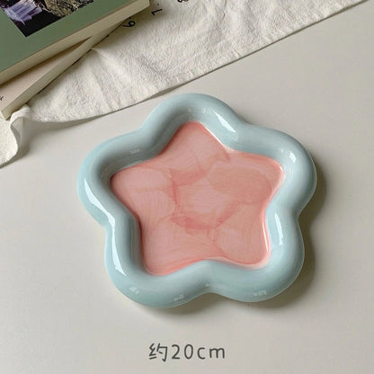 Hand Drawn Star Shaped Heart Plate Cat Bowl Cute Cartoon Don