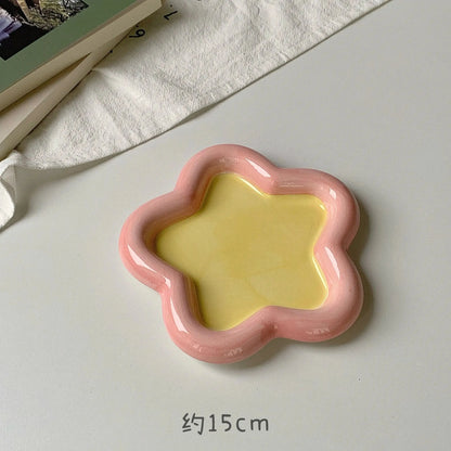 Hand Drawn Star Shaped Heart Plate Cat Bowl Cute Cartoon Don