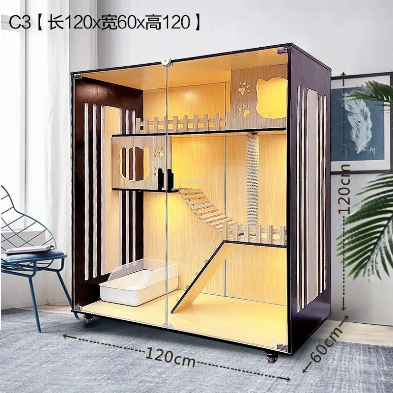 Nordic Solid Wood Cat Cages Luxury Cat Villa Home Multi-laye