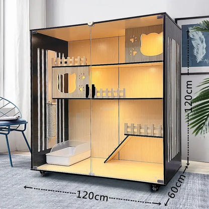 Nordic Solid Wood Cat Cages Luxury Cat Villa Home Multi-laye