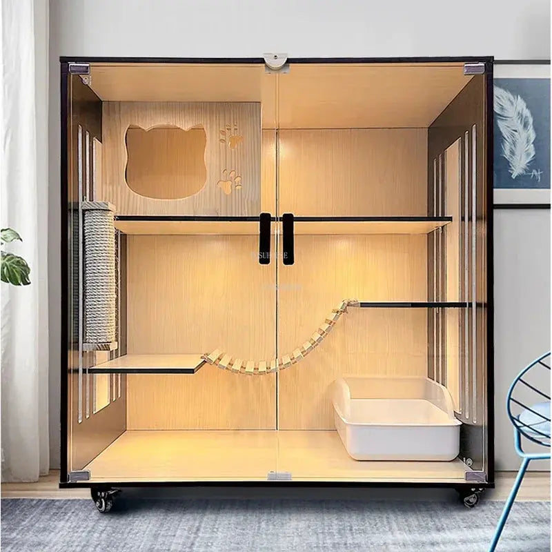 Nordic Solid Wood Cat Cages Luxury Cat Villa Home Multi-laye