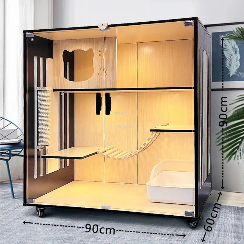 Nordic Solid Wood Cat Cages Luxury Cat Villa Home Multi-laye