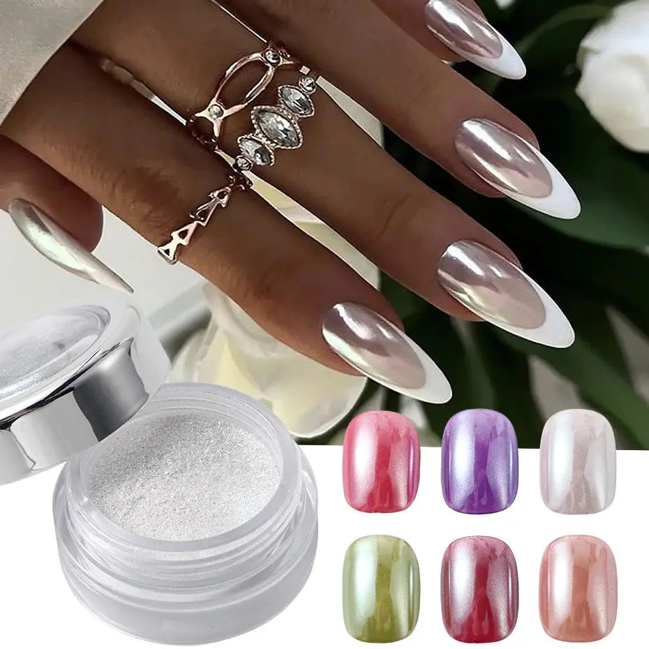 Pearl White Nails Glitter Dust Chrome Moonlight White Rubbing on Powder Silver Shell Mirror Pigment Nail Art Supplies Decoration Novara Shop